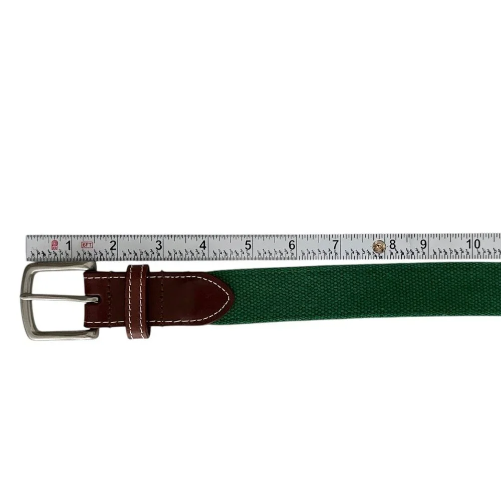 J.T. Spencer Leather Canvas Embroidered Green Belt Size 38